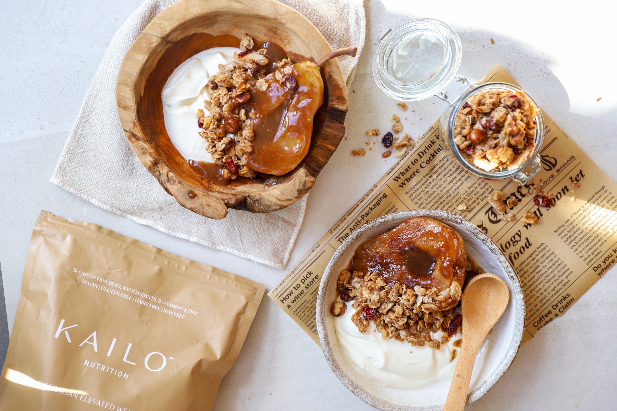 KAILO Kitchen: Gingerbread Granola Poached Pear Yoghurt Bowl